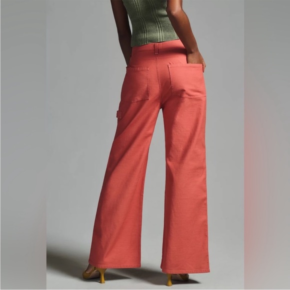 Anthropologie Pilcro Womens 31 Coral Wide Leg High Rise Painter Puddle Pants‎ - Picture 4 of 14